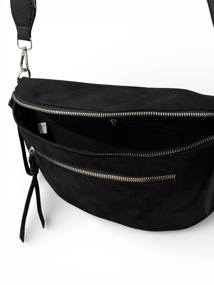 Grand sac banane - Noir - Cuir daim PU | B