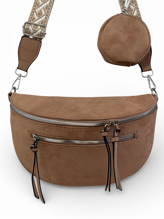 Grand sac banane - Beige marronné - Cuir daim PU | B