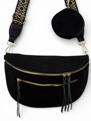 Grand sac banane - Noir - Velours | B