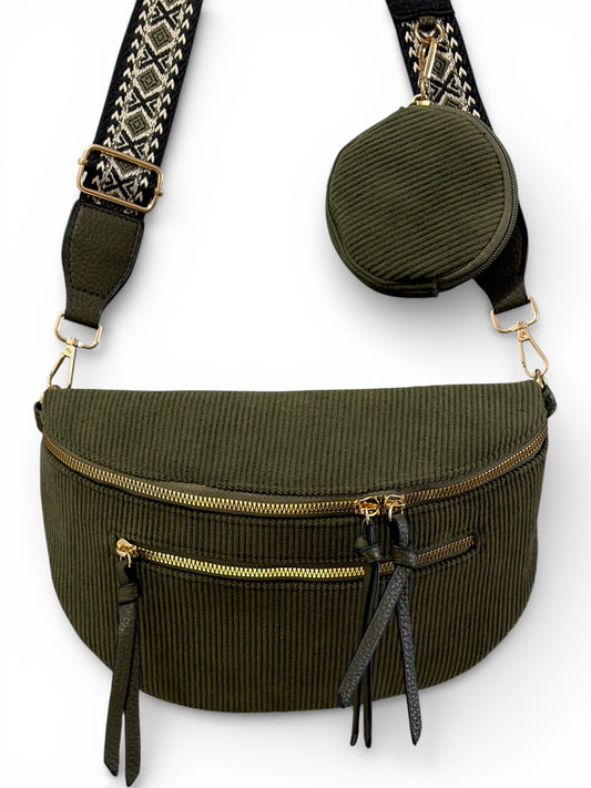 Grand sac banane - Vert kaki - Velours | B