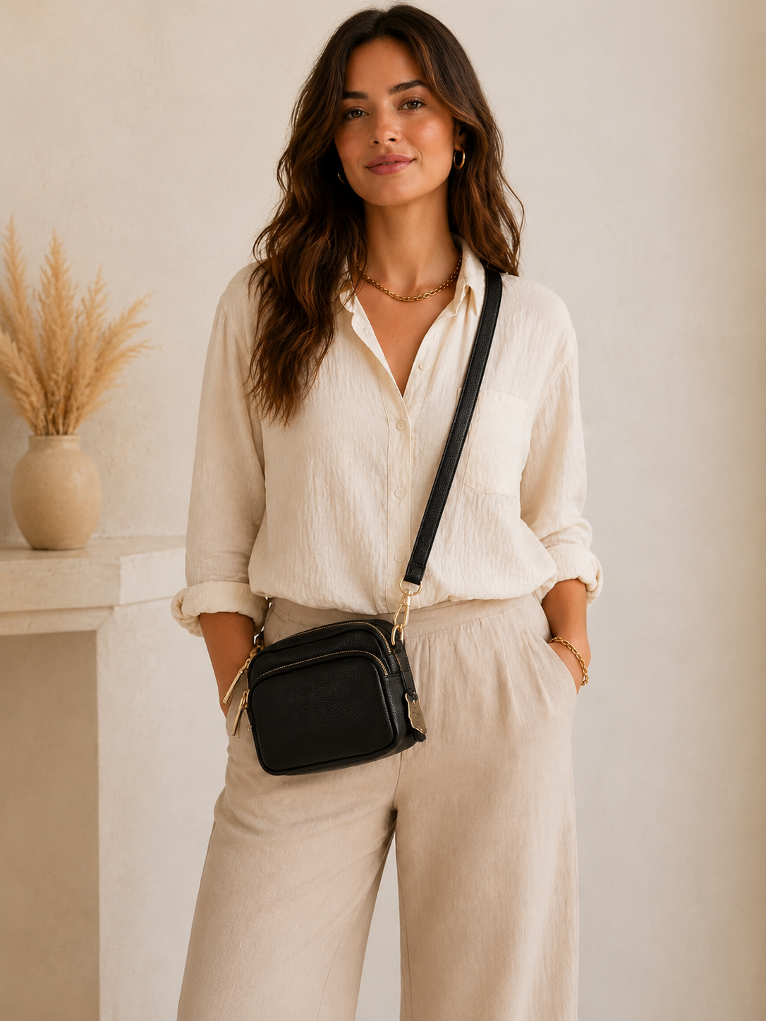 Petit sac bandoulière femme Cuir noir