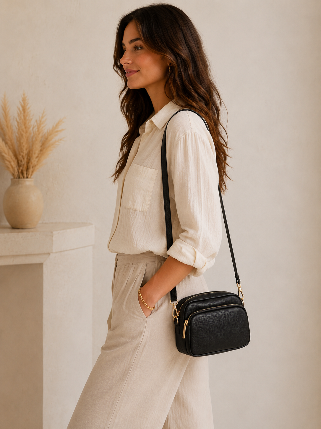 Petit sac bandoulière femme Cuir noir