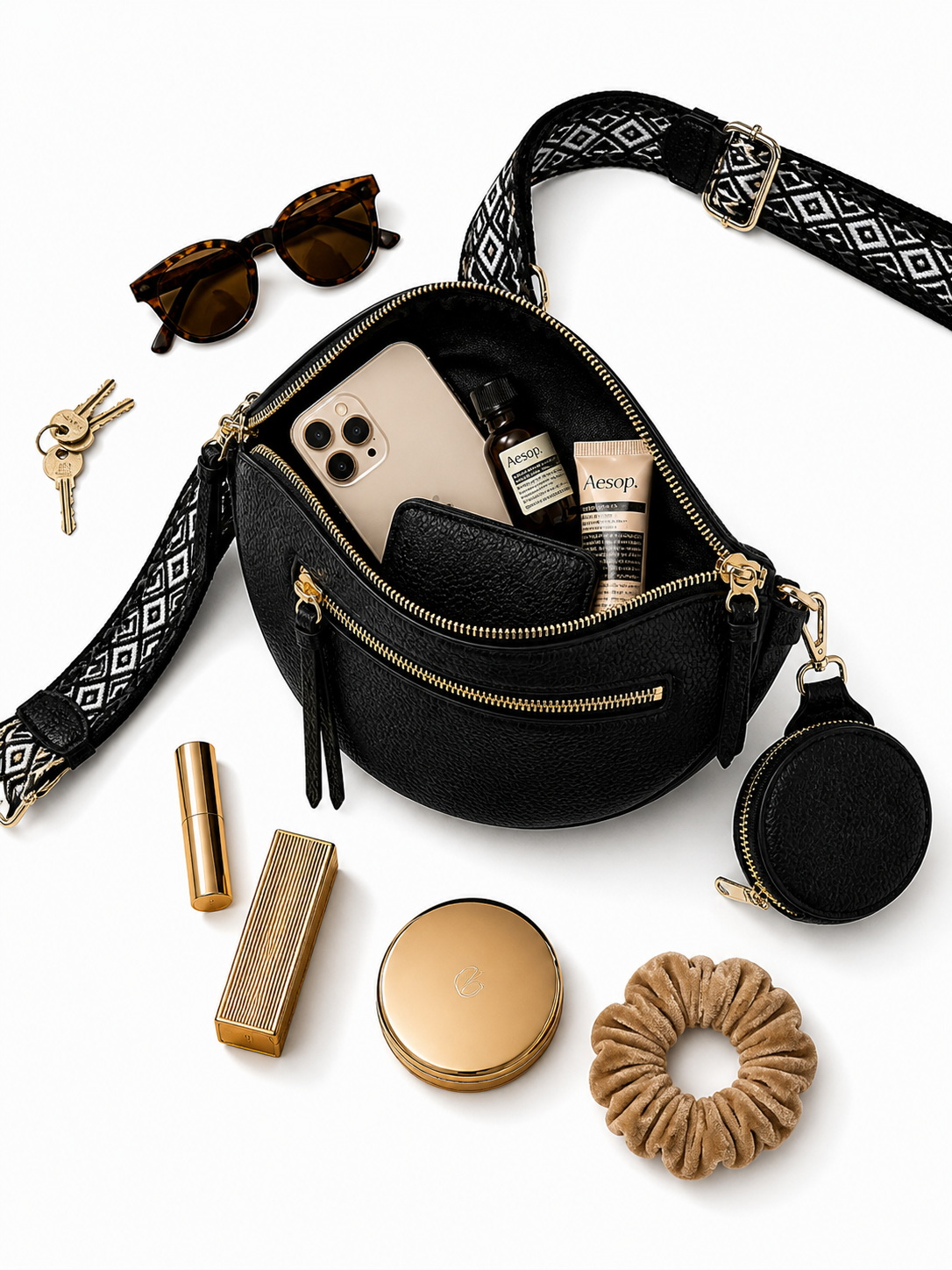 Grand Sac Banane Femme en cuir synthétique – Bandoulière Ajustable, Porte-monnaie Inclus Noir