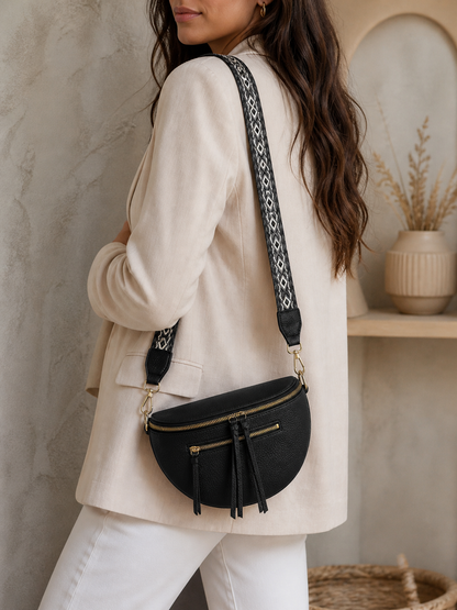 Grand Sac Banane Femme en cuir synthétique – Bandoulière Ajustable, Porte-monnaie Inclus Noir