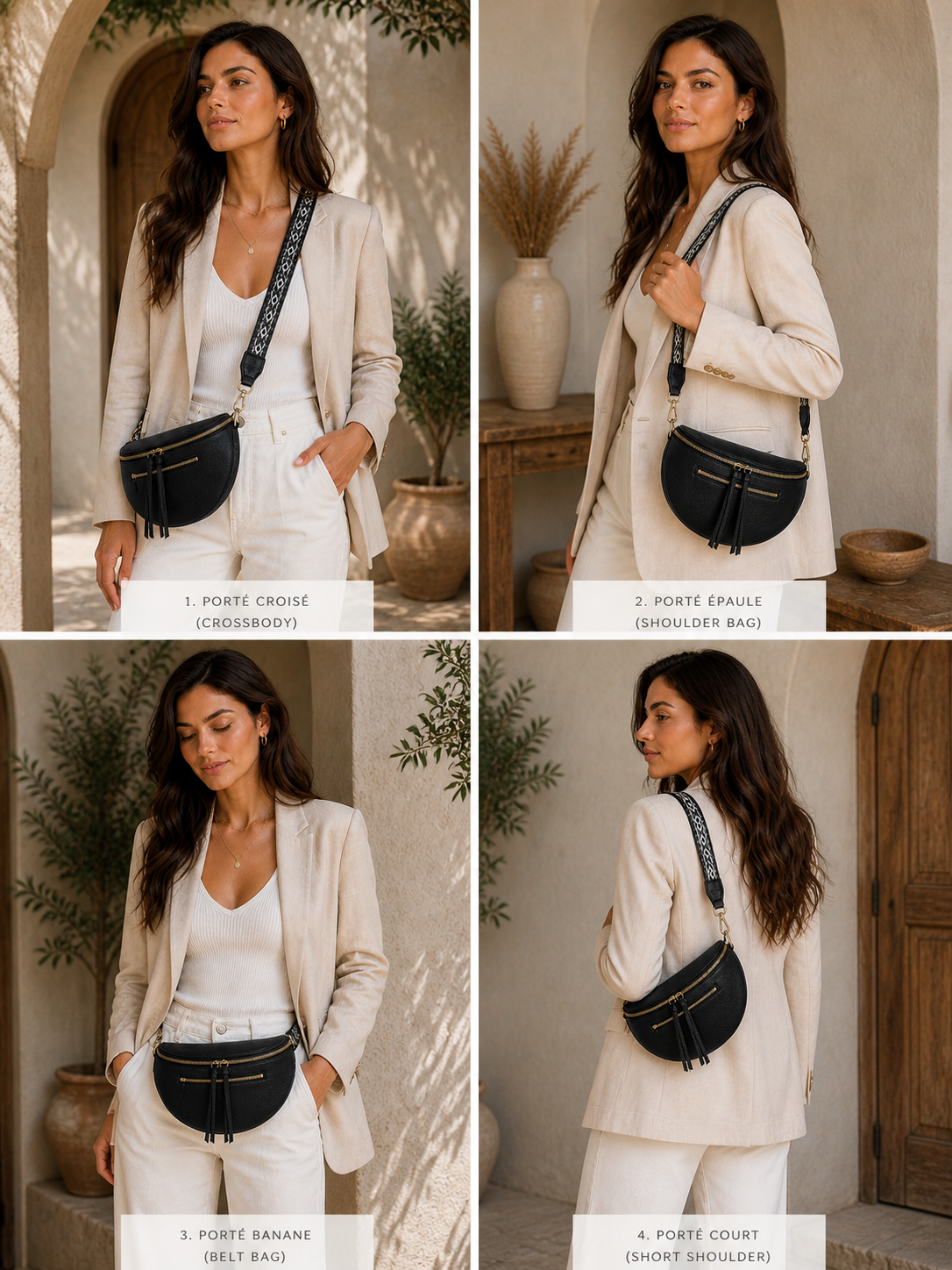Grand Sac Banane Femme en cuir synthétique – Bandoulière Ajustable, Porte-monnaie Inclus Noir