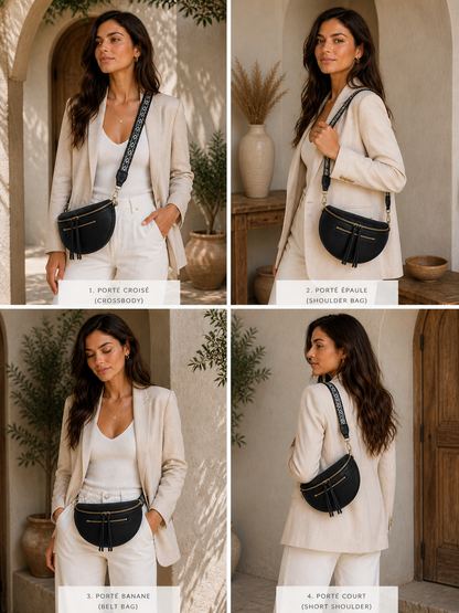 Grand Sac Banane Femme en cuir synthétique – Bandoulière Ajustable, Porte-monnaie Inclus Noir