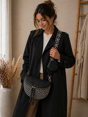 Grand Sac Banane Bi-matière pour Femme – Bandoulière Ajustable, Porte-monnaie Inclus Noir