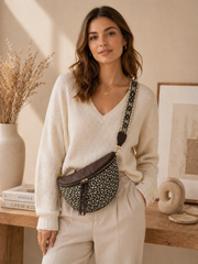 Grand Sac Banane Bi-matière pour Femme – Bandoulière Ajustable, Porte-monnaie Inclus Marron