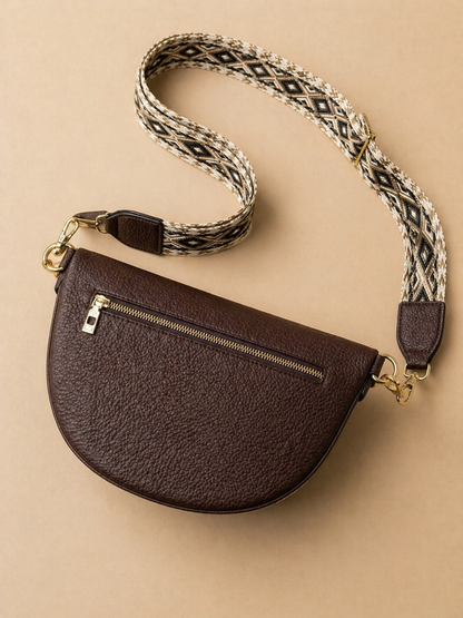 Grand sac banane femme marron style paille Bandoulière large - Porte-monnaie inclus