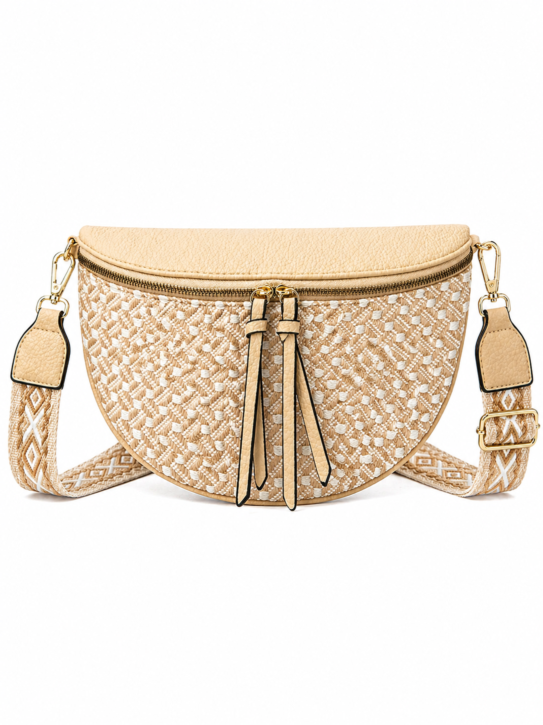 Grand sac banane femme beige sablé effet paille Bandoulière large - Porte-monnaie inclus