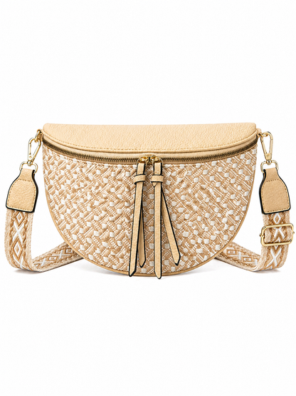 Grand sac banane femme beige sablé effet paille Bandoulière large - Porte-monnaie inclus