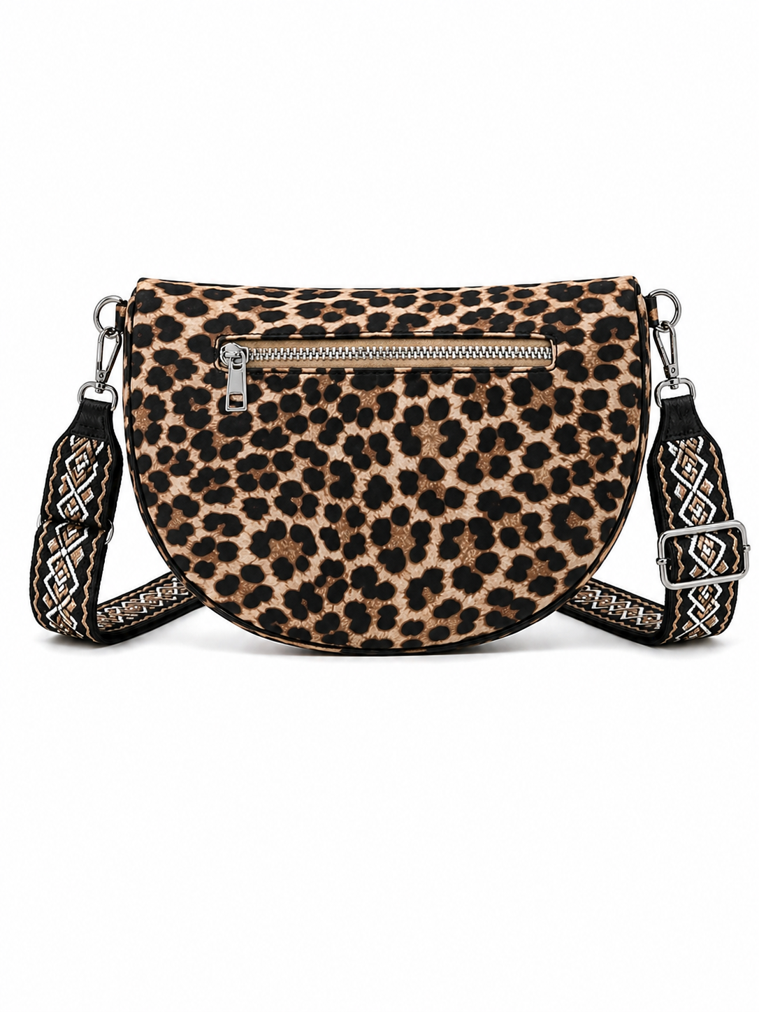 Grand sac banane femme marron clair imprimé léopard Bandoulière large - Porte-monnaie inclus
