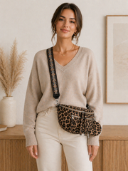 Grand Sac Banane léopard pour Femme  – Bandoulière Ajustable, Porte-monnaie Inclus Marron clair