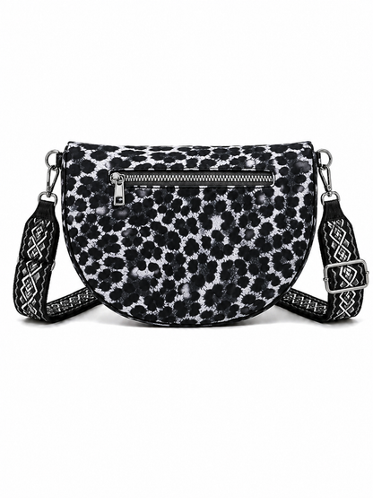 Grand sac banane femme noir imprimé léopard Bandoulière large - Porte-monnaie inclus