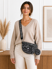 Grand Sac Banane léopard pour Femme  – Bandoulière Ajustable, Porte-monnaie Inclus Noir