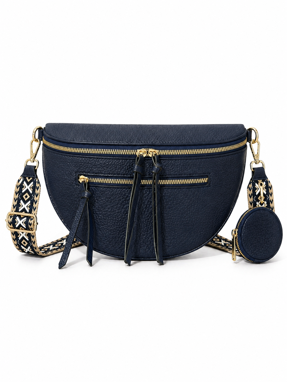Grand sac banane femme cuir bleu marine Bandoulière large - Porte-monnaie inclus