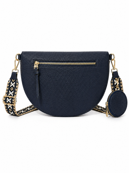 Grand sac banane femme cuir bleu marine Bandoulière large - Porte-monnaie inclus