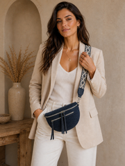 Grand Sac Banane Femme en Daim synthétique – Bandoulière Ajustable, Porte-monnaie Inclus Bleu pétrole