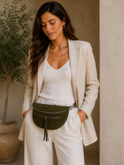 Grand Sac Banane Femme en Daim synthétique – Bandoulière Ajustable, Porte-monnaie Inclus Vert kaki
