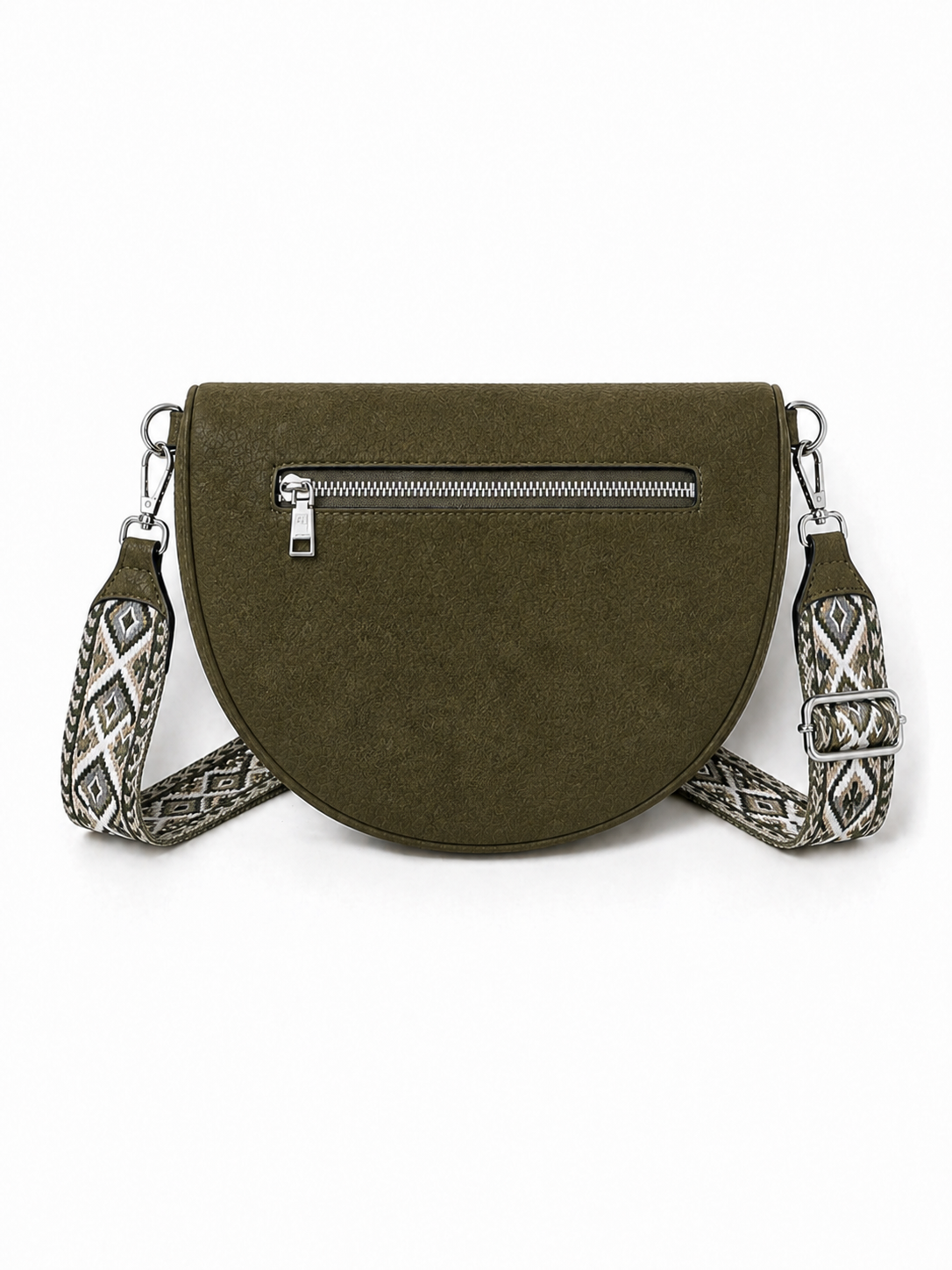 Grand sac banane femme daim vert kaki Bandoulière large - Porte-monnaie inclus
