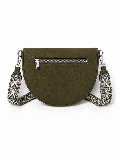 Grand sac banane femme daim vert kaki Bandoulière large - Porte-monnaie inclus