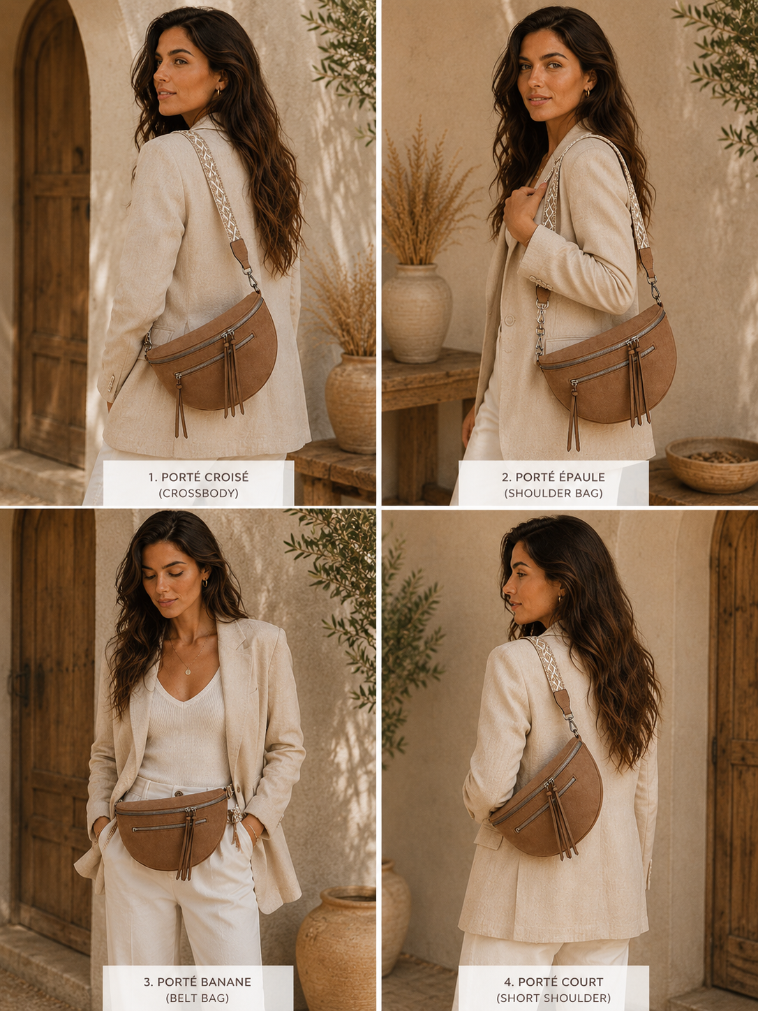 Grand Sac Banane Femme en Daim synthétique – Bandoulière Ajustable, Porte-monnaie Inclus Beige maronné