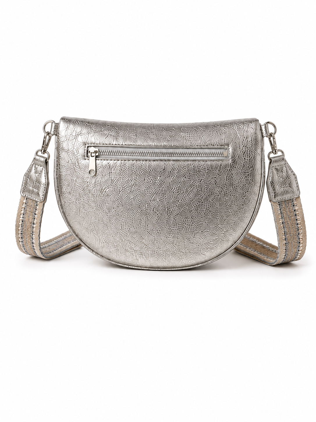 Grand sac banane femme Argenté brillant effet paille Bandoulière large - Porte-monnaie inclus