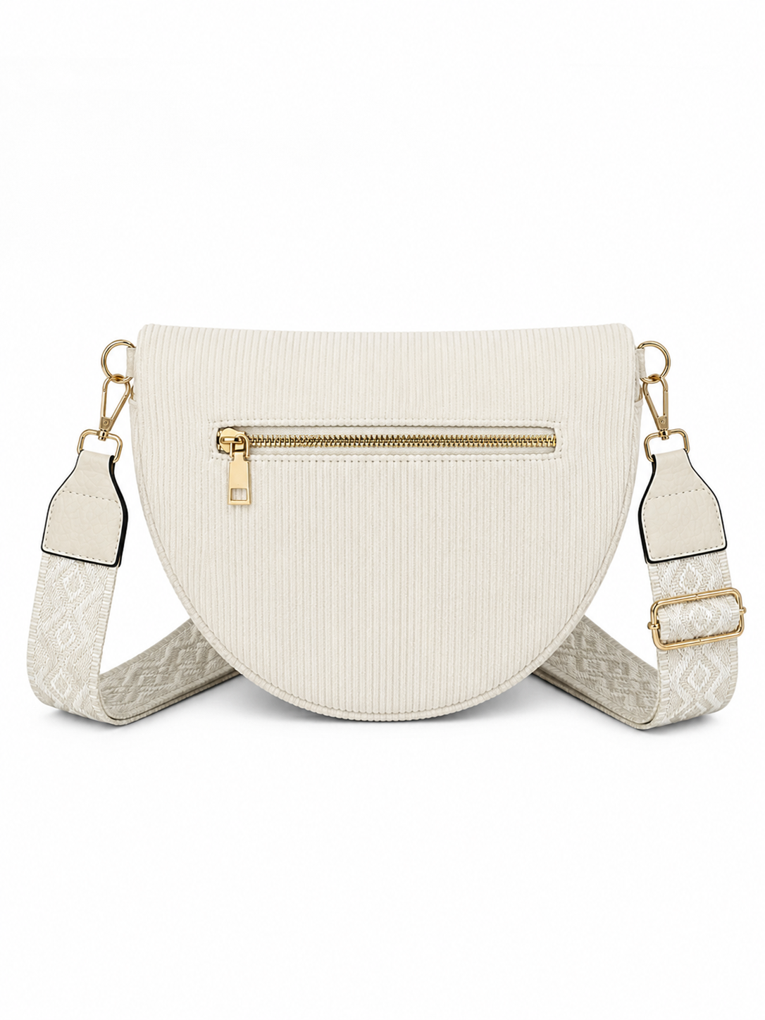Grand sac banane femme velours côtelé crème Bandoulière large