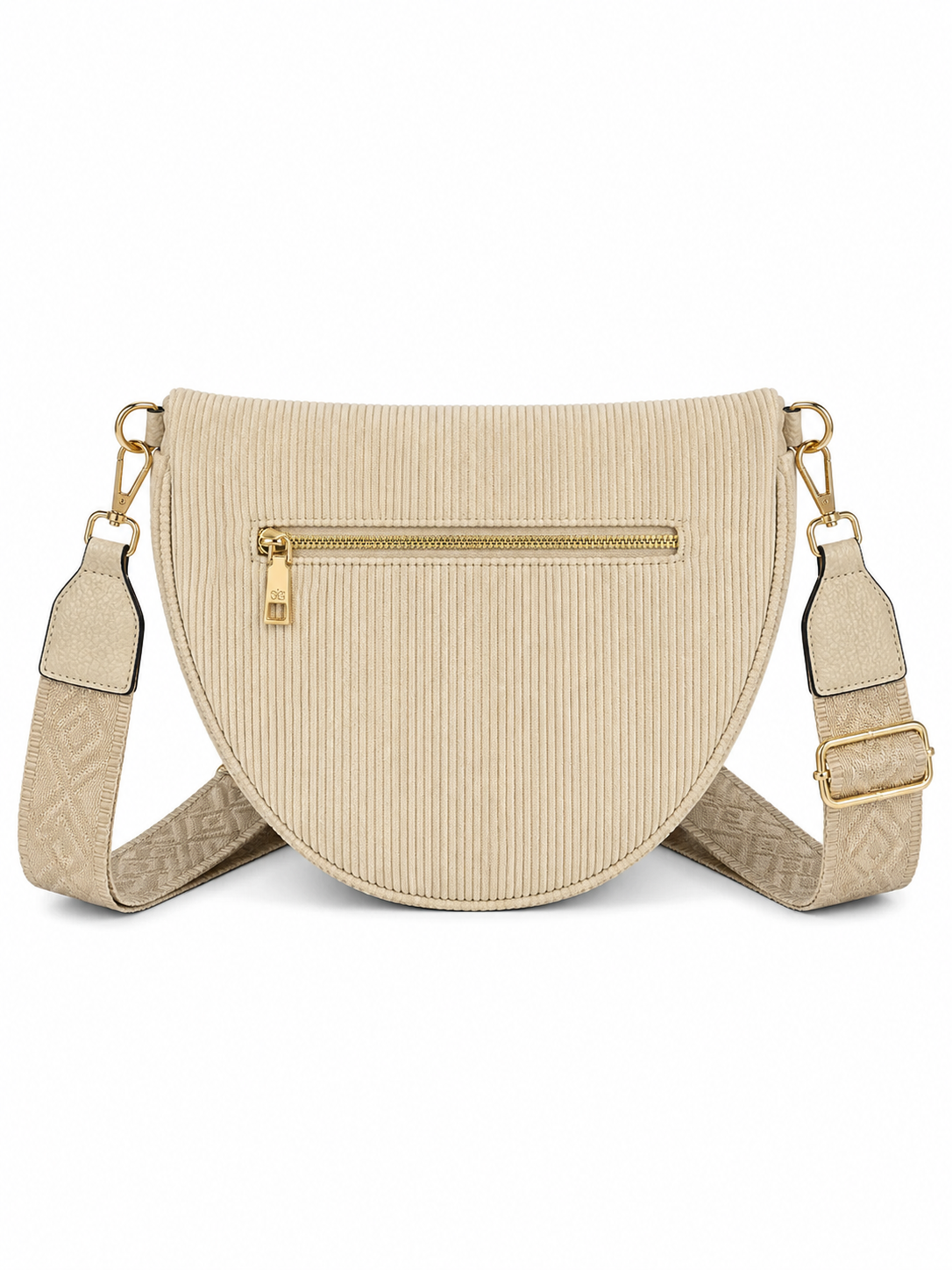 Grand sac banane femme Velours côtelé beige sablé Bandoulière large