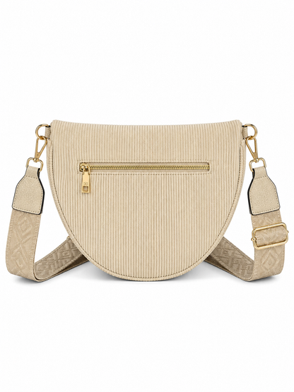 Grand sac banane femme Velours côtelé beige sablé Bandoulière large