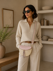 Grand Sac Banane Bi-matière pour Femme -Fermeture au choix doré ou argenté, Bandoulière Ajustable Rose