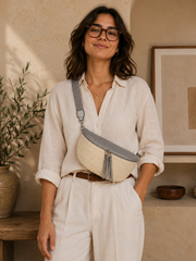 Grand Sac Banane Bi-matière pour Femme -Fermeture au choix doré ou argenté, Bandoulière Ajustable