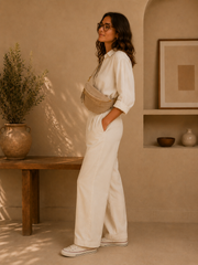 Grand Sac Banane Femme en Velours Côtelé – Bandoulière Ajustable Beige sablé