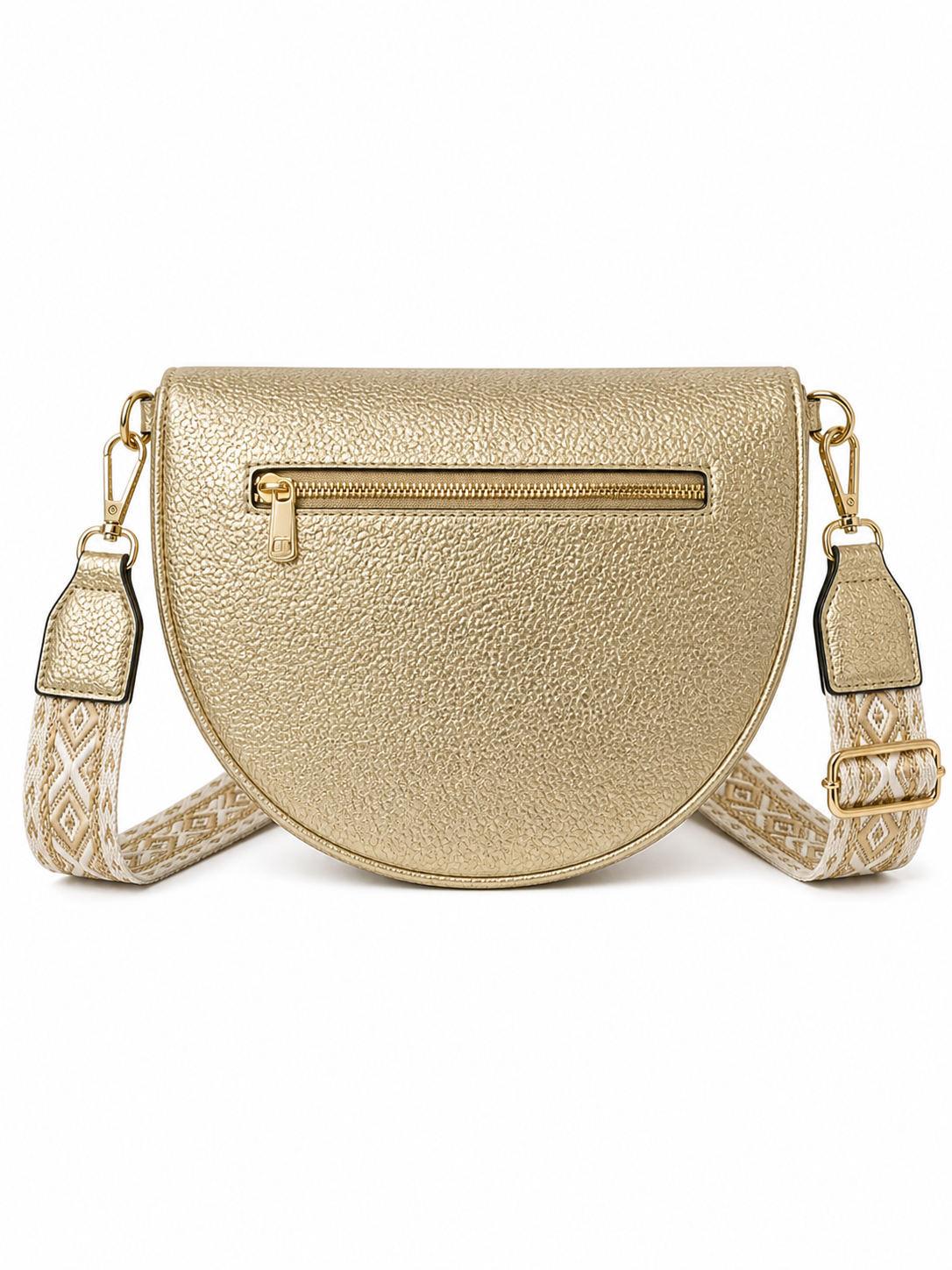 Arrière du grand sac banane femme cuir doré avec poche zippée