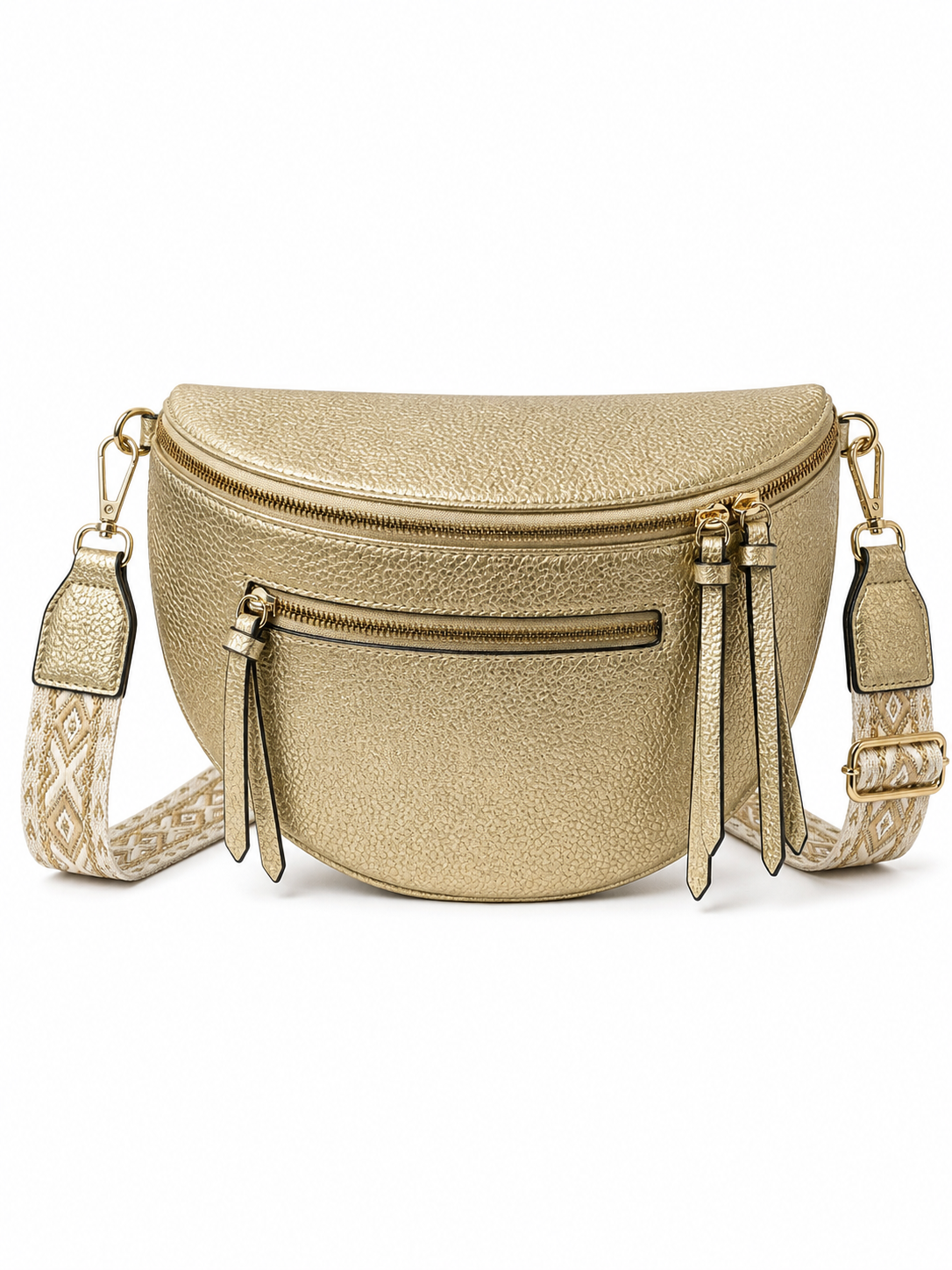 Grand sac banane femme cuir doré avec sangle large réglable