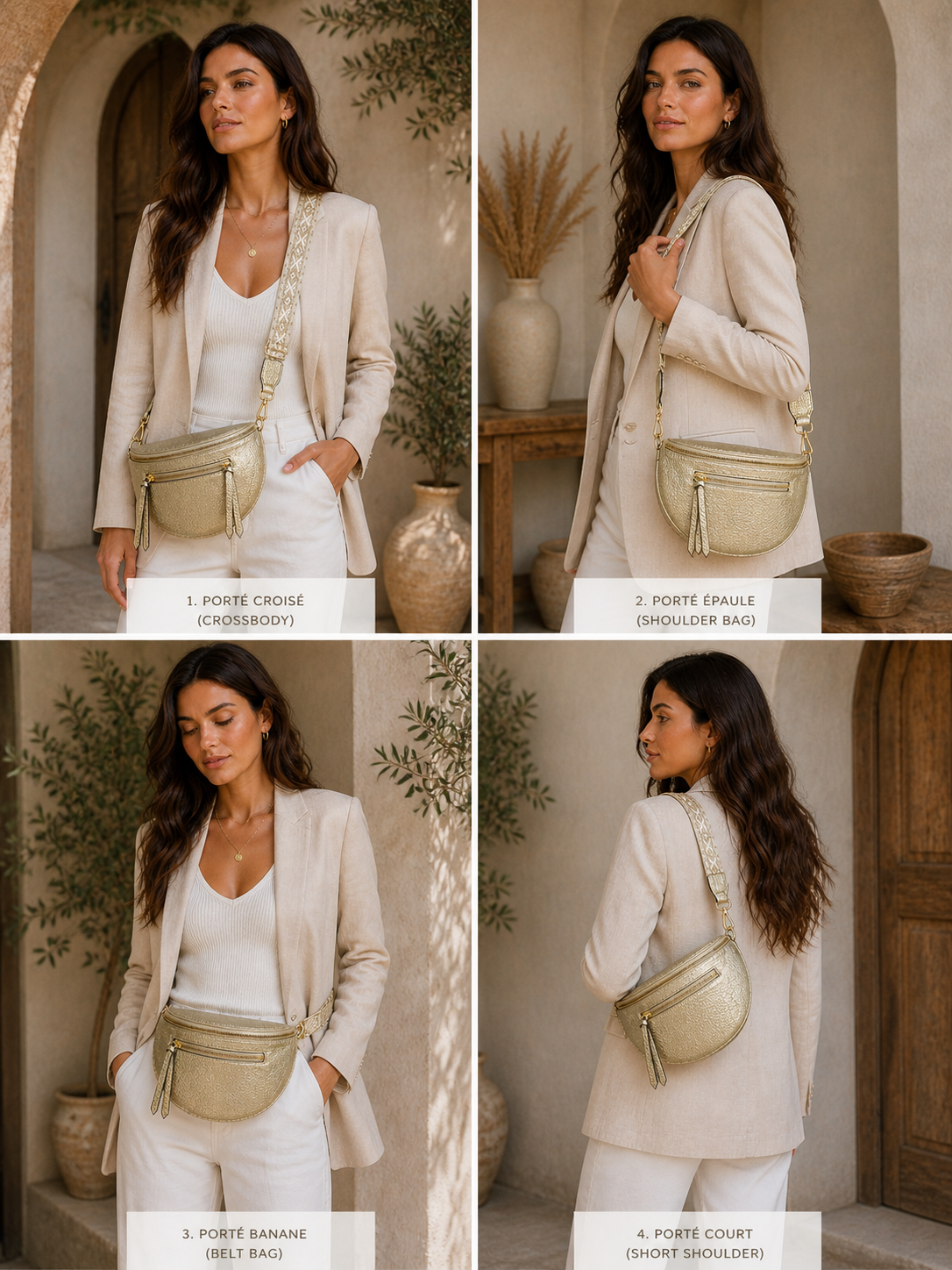 Différentes façons de porter le grand sac banane femme cuir doré