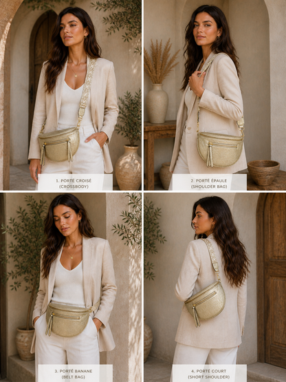 Différentes façons de porter le grand sac banane femme cuir doré