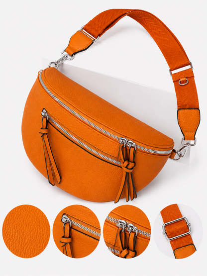 Grand sac banane femme en cuir orange avec détails de finition