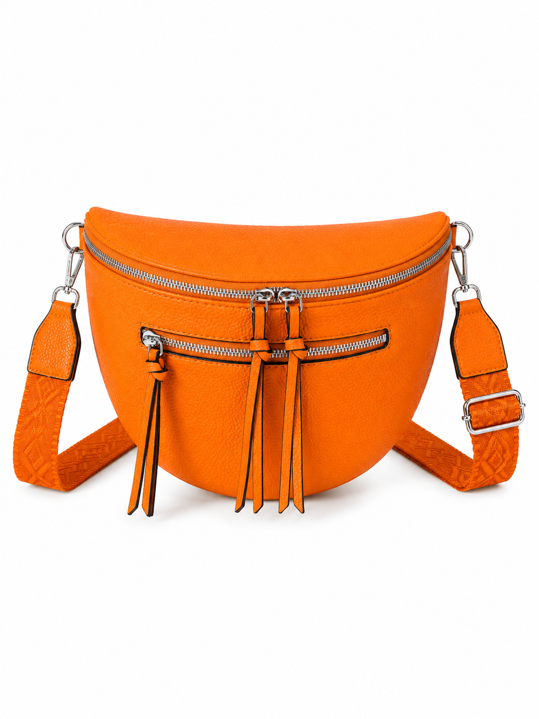 Grand sac banane femme cuir orange avec sangle large réglable