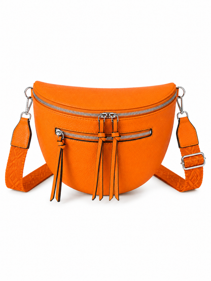 Grand sac banane femme cuir orange avec sangle large réglable