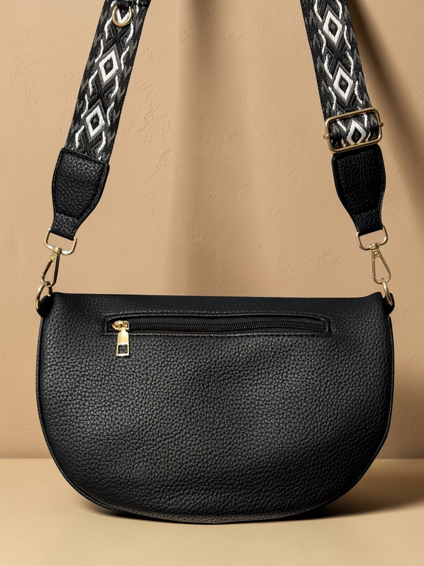 Sac banane femme noir style paille Bandoulière large - Porte-monnaie inclus