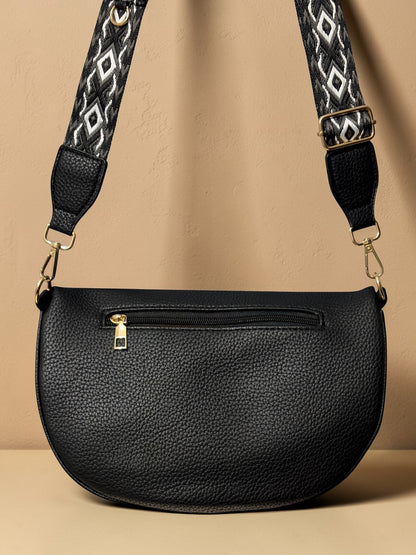 Sac banane femme noir style paille Bandoulière large - Porte-monnaie inclus